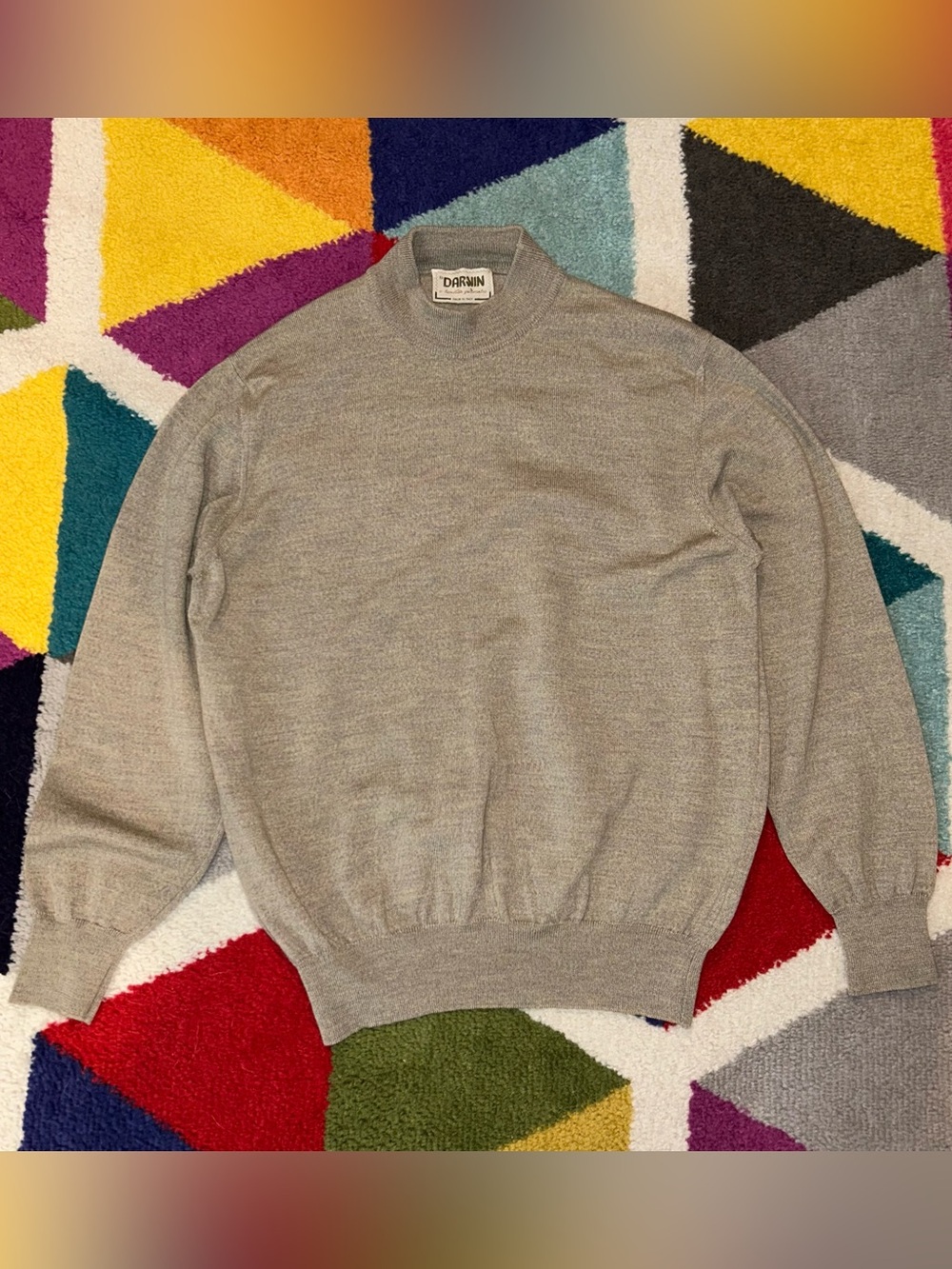 True Vtg 60s 70s Darwin Virgin Wool Sweater Men's M Mock Neck Tan Beige Italy
